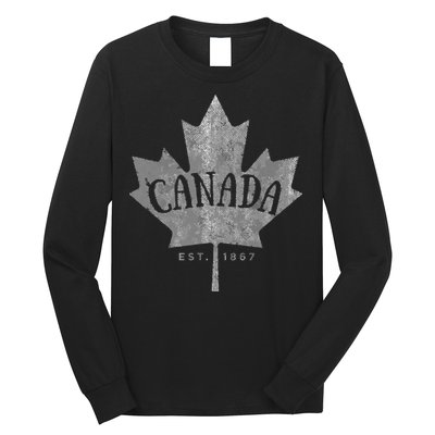 Canada Maple Leaf Canada Est 1867 Vintage Script Long Sleeve Shirt
