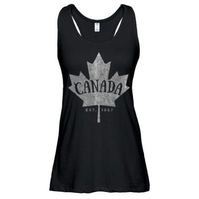 Canada Maple Leaf Canada Est 1867 Vintage Script Ladies Essential Flowy Tank