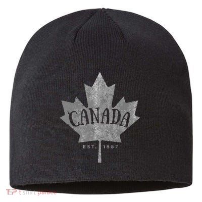 Canada Maple Leaf Canada Est 1867 Vintage Script Sustainable Beanie