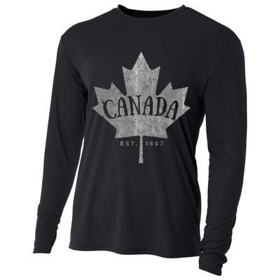 Canada Maple Leaf Canada Est 1867 Vintage Script Cooling Performance Long Sleeve Crew