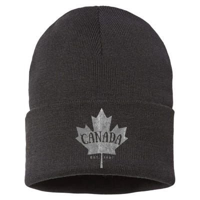Canada Maple Leaf Canada Est 1867 Vintage Script Sustainable Knit Beanie