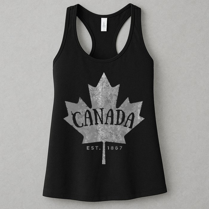 Canada Maple Leaf Canada Est 1867 Vintage Script Womens Tank Top