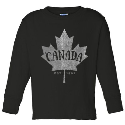 Canada Maple Leaf Canada Est 1867 Vintage Script Toddler Long Sleeve Shirt