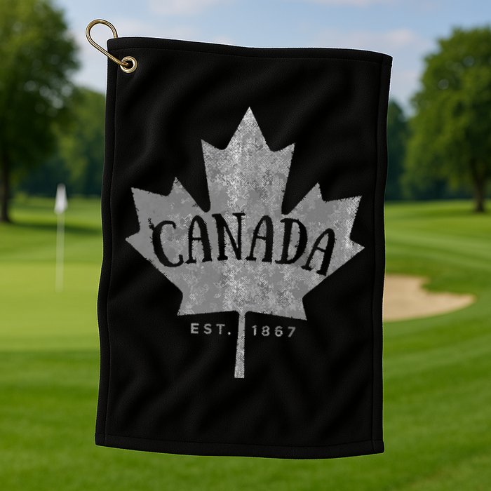Canada Maple Leaf Canada Est 1867 Vintage Script Golf Towel