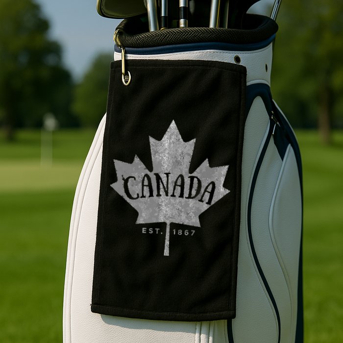 Canada Maple Leaf Canada Est 1867 Vintage Script Golf Towel