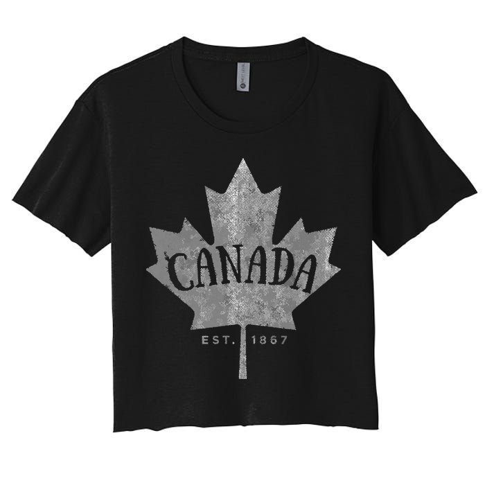 Canada Maple Leaf Canada Est 1867 Vintage Script Crop Top