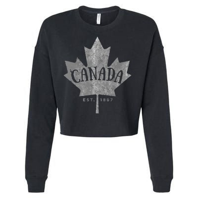 Canada Maple Leaf Canada Est 1867 Vintage Script Cropped Pullover Crew