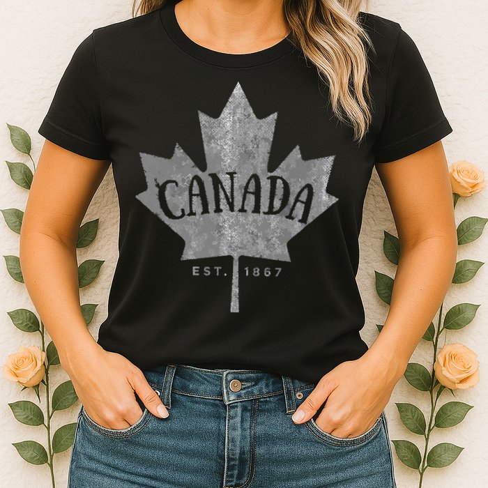 Canada Maple Leaf Canada Est 1867 Vintage Script Womens T-Shirt