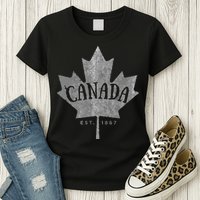 Canada Maple Leaf Canada Est 1867 Vintage Script Womens T-Shirt