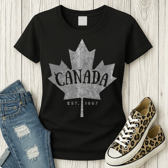 Canada Maple Leaf Canada Est 1867 Vintage Script Womens T-Shirt