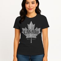 Canada Maple Leaf Canada Est 1867 Vintage Script Womens T-Shirt