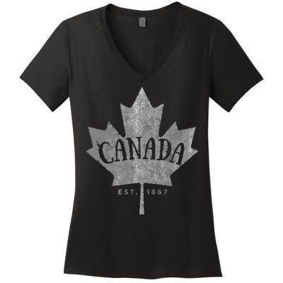 Canada Maple Leaf Canada Est 1867 Vintage Script Women's V-Neck T-Shirt
