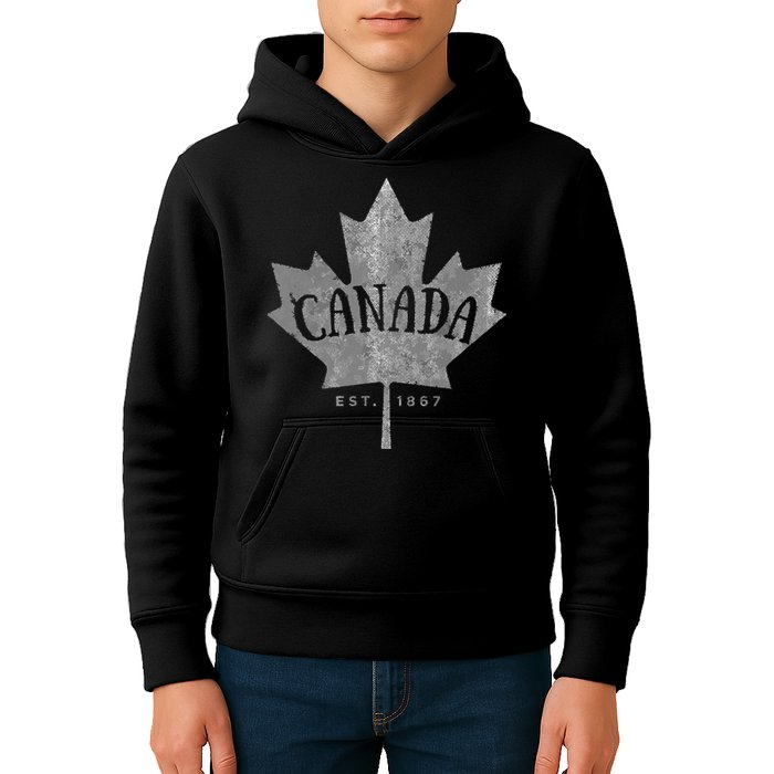 Canada Maple Leaf Canada Est 1867 Vintage Script Kids Hoodie