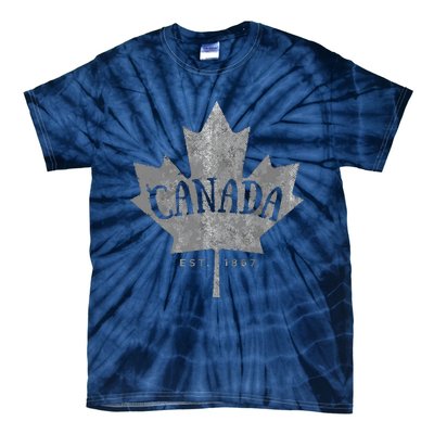 Canada Maple Leaf Canada Est 1867 Vintage Script Tie-Dye T-Shirt