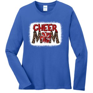 Cheer Mom Leopard Bleached Proud Cheerleader Pom Pom Gift Ladies Long Sleeve Shirt