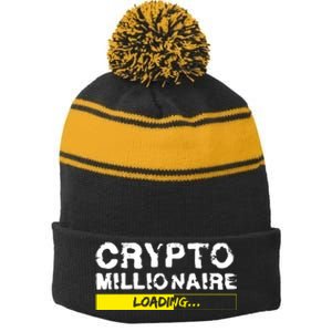 Crypto Millionaire Loading Stripe Pom Pom Beanie