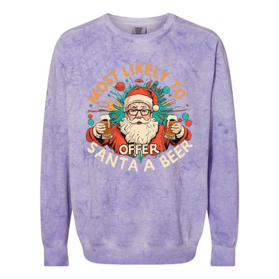 Christmas Most Likely To Offer Santa A Beer Xmas Ornaments Colorblast Crewneck Sweatshirt