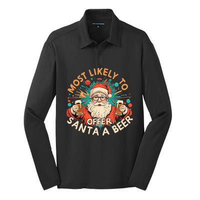 Christmas Most Likely To Offer Santa A Beer Xmas Ornaments Silk Touch Performance Long Sleeve Polo