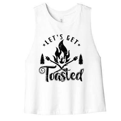 Camping Marshmallow Let`s Get Toasted Meaningful Gift Women's Racerback Cropped Tank