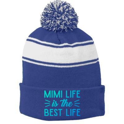 Cute Mimi Life Is The Best Life Letter Graphic Grandma Bless Gift Stripe Pom Pom Beanie