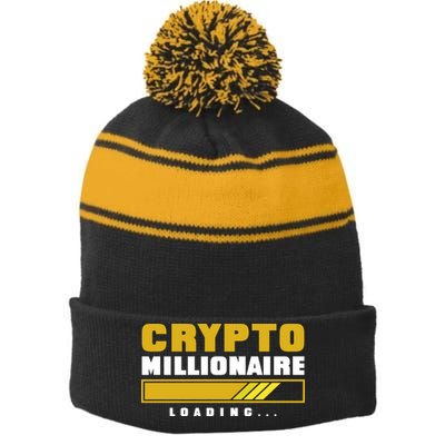 Crypto Millionaire Loading Stripe Pom Pom Beanie