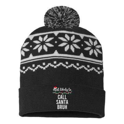 Christmas Most Likely To Call Santa Bruh Matching Family Pajamas Gift USA-Made Snowflake Beanie