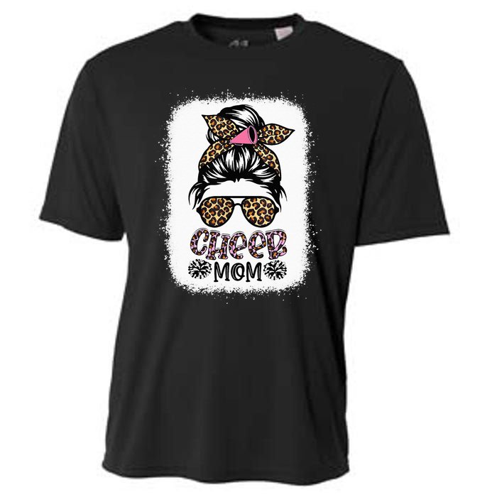 Cheer Mom Leopard Messy Bun Cheerleader Bleached Mothers Day Cooling Performance Crew T-Shirt