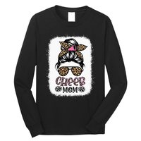 Cheer Mom Leopard Messy Bun Cheerleader Bleached Mothers Day Long Sleeve Shirt