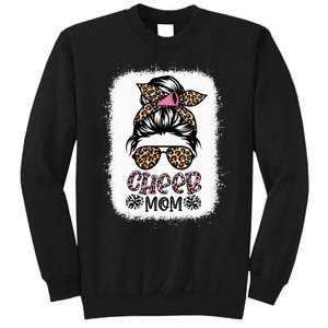 Cheer Mom Leopard Messy Bun Cheerleader Bleached Mothers Day Sweatshirt