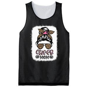 Cheer Mom Leopard Messy Bun Cheerleader Bleached Mothers Day Mesh Reversible Basketball Jersey Tank