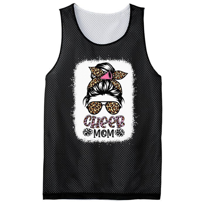 Cheer Mom Leopard Messy Bun Cheerleader Bleached Mothers Day Mesh Reversible Basketball Jersey Tank