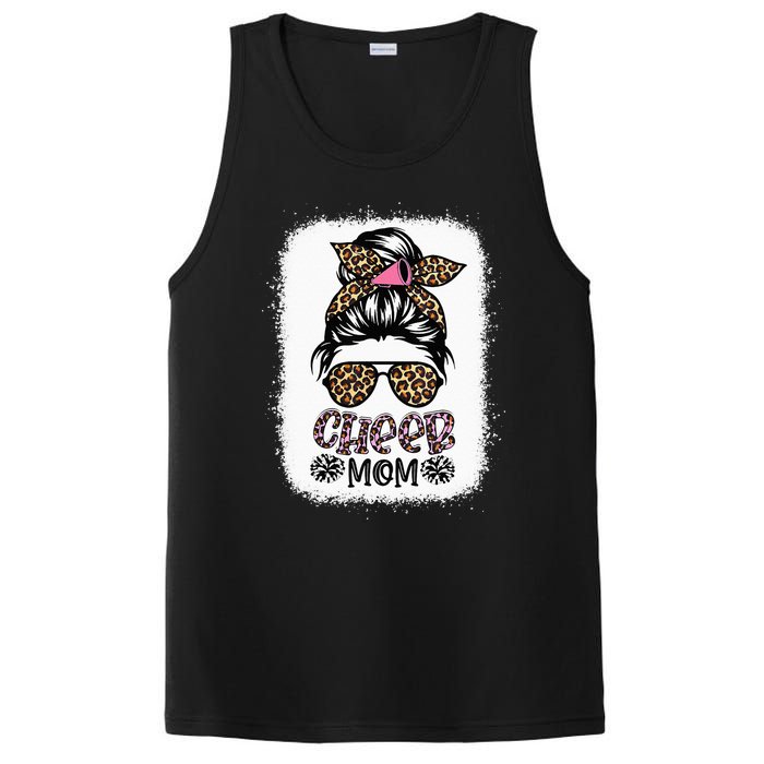 Cheer Mom Leopard Messy Bun Cheerleader Bleached Mothers Day PosiCharge Competitor Tank