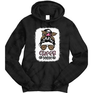 Cheer Mom Leopard Messy Bun Cheerleader Bleached Mothers Day Tie Dye Hoodie