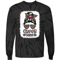 Cheer Mom Leopard Messy Bun Cheerleader Bleached Mothers Day Tie-Dye Long Sleeve Shirt