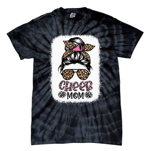 Cheer Mom Leopard Messy Bun Cheerleader Bleached Mothers Day Tie-Dye T-Shirt