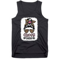 Cheer Mom Leopard Messy Bun Cheerleader Bleached Mothers Day Tank Top