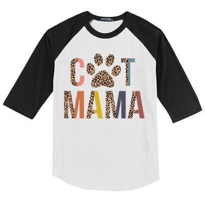 Cat Mama Leopard Mom Pets Kitten Paw Lover Cat Mor Kids Colorblock Raglan Jersey
