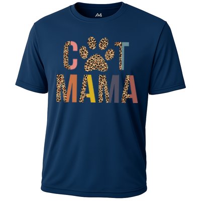 Cat Mama Leopard Mom Pets Kitten Paw Lover Cat Mor Performance Shirt