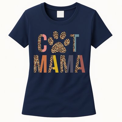 Cat Mama Leopard Mom Pets Kitten Paw Lover Cat Mor Womens T-Shirt
