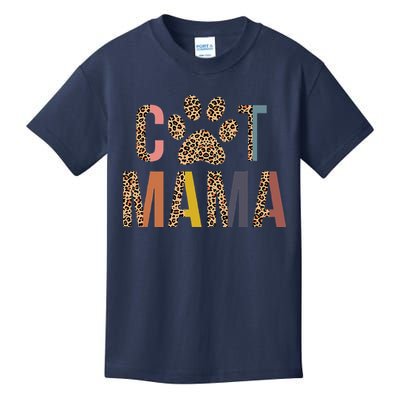 Cat Mama Leopard Mom Pets Kitten Paw Lover Cat Mor Kids T-Shirt