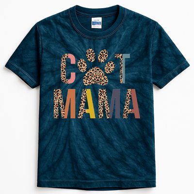 Cat Mama Leopard Mom Pets Kitten Paw Lover Cat Mor Kids Tie-Dye T-Shirt