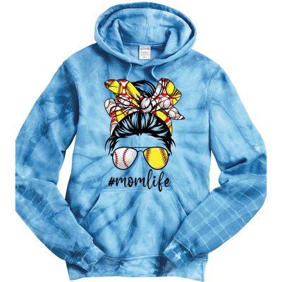 Cute Mom  Life Baseball Softball Messy Bun Mother's Day Tie Dye Hoodie