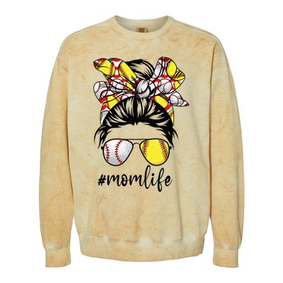 Cute Mom  Life Baseball Softball Messy Bun Mother's Day Colorblast Crewneck Sweatshirt