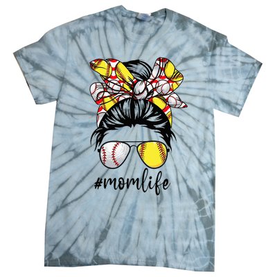 Cute Mom  Life Baseball Softball Messy Bun Mother's Day Tie-Dye T-Shirt