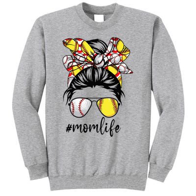 Cute Mom  Life Baseball Softball Messy Bun Mother's Day Tall Sweatshirt