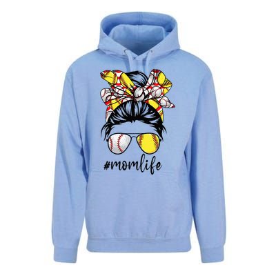 Cute Mom  Life Baseball Softball Messy Bun Mother's Day Unisex Surf Hoodie