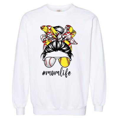 Cute Mom  Life Baseball Softball Messy Bun Mother's Day Garment-Dyed Sweatshirt