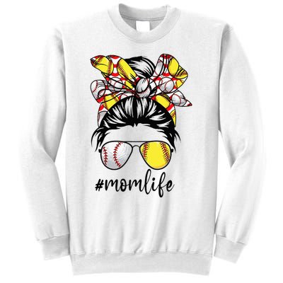 Cute Mom  Life Baseball Softball Messy Bun Mother's Day Sweatshirt