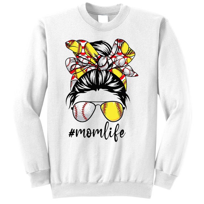 Cute Mom  Life Baseball Softball Messy Bun Mother's Day Sweatshirt