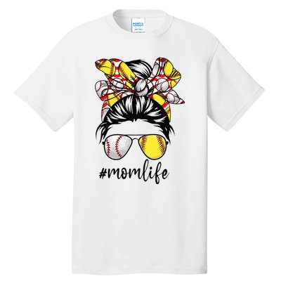 Cute Mom  Life Baseball Softball Messy Bun Mother's Day Tall T-Shirt